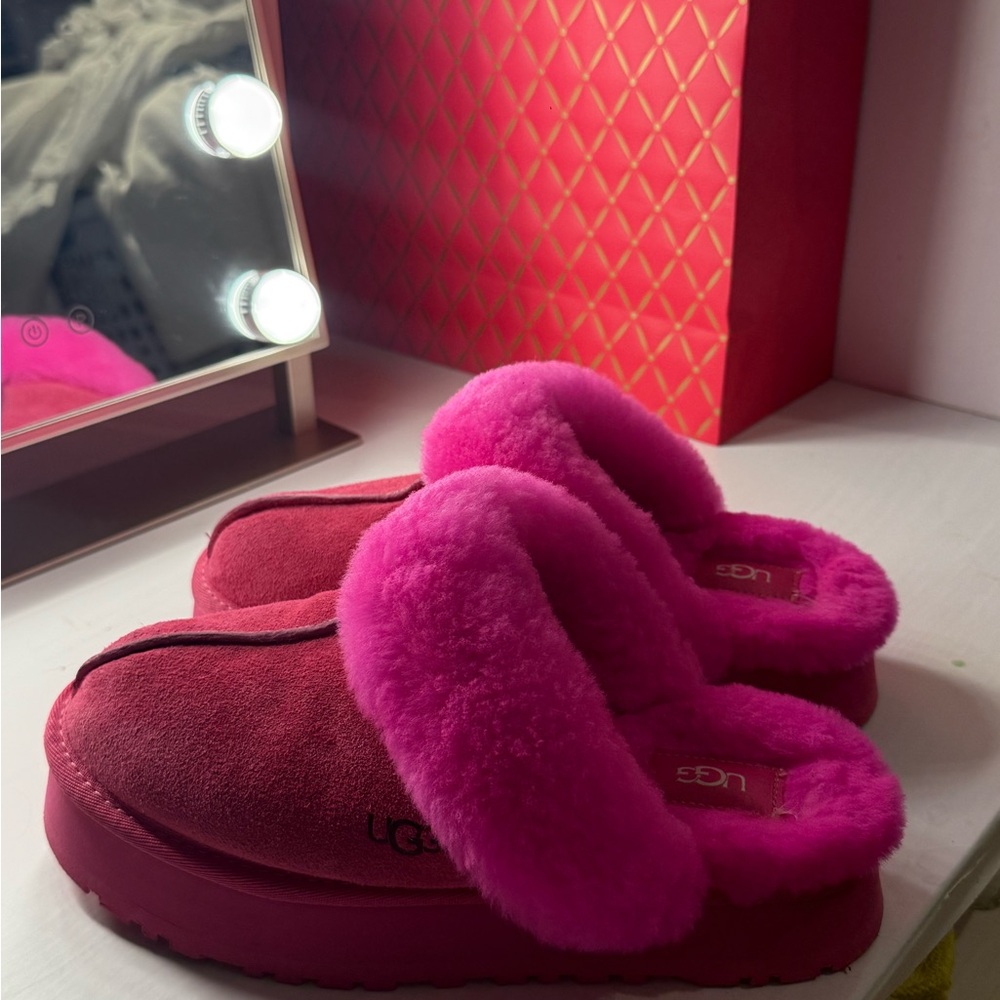 UGG Pink Plush Slippers Cozy Indoor Footwear